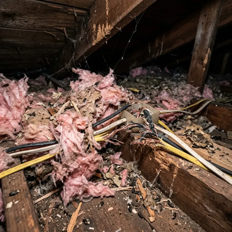 Contaminated ceiling insulation being assessed in a Nerrina roof space
