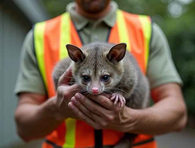 Animal handler safely recovering a deceased possum in Nerrina